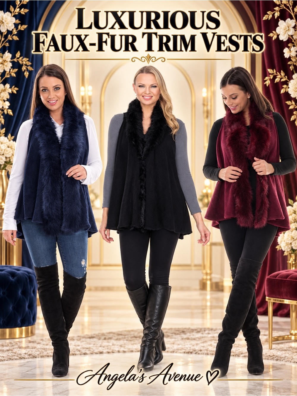Faux Fur Vest in Navy, Burgundy or Black NEW